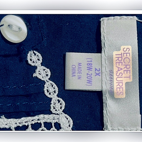 nightgown/dress 100% cotton navy blue W/white lace on front/straps ruffle bottom - Picture 6 of 6